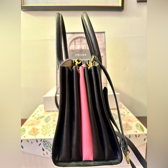 Prada 2-Way Saffiano Leather Black with Pink Interior Accordion Bag - Picture 5 of 15